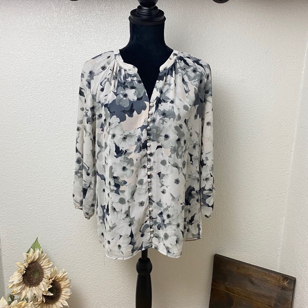 Black & White Floral Long Sleeve Blouse